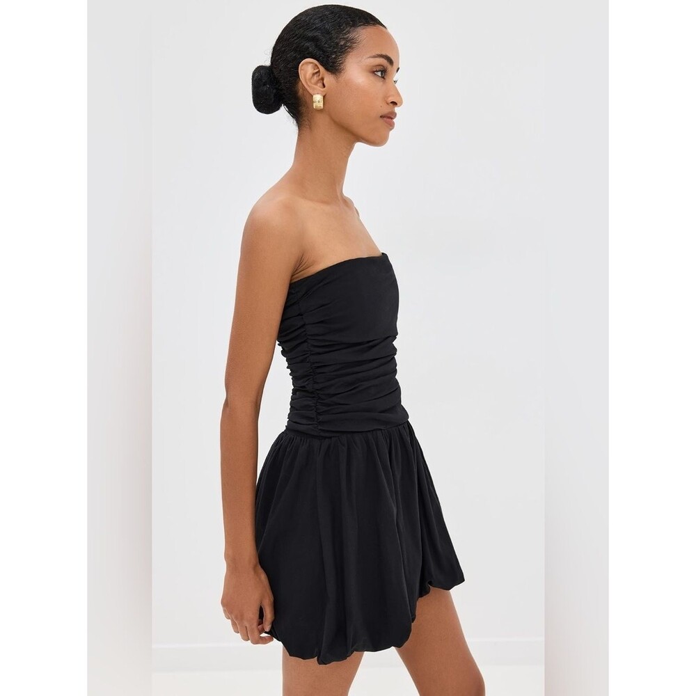 Reformation Clea Dress Bubble Hem Strapless Ruched Smocked Black Size 10 Party
